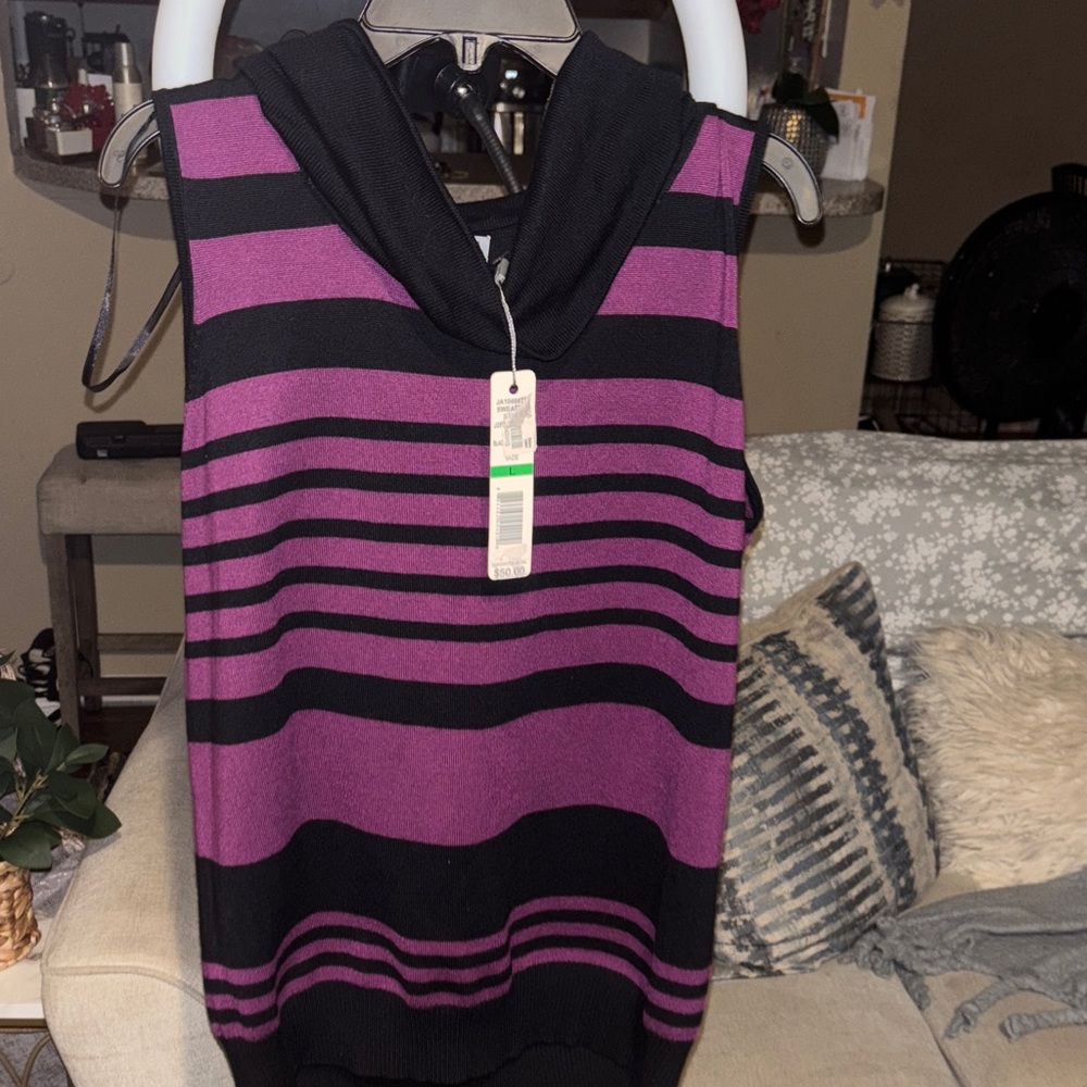 NWT Joseph A Striped Black and Purple Sleeveless Top